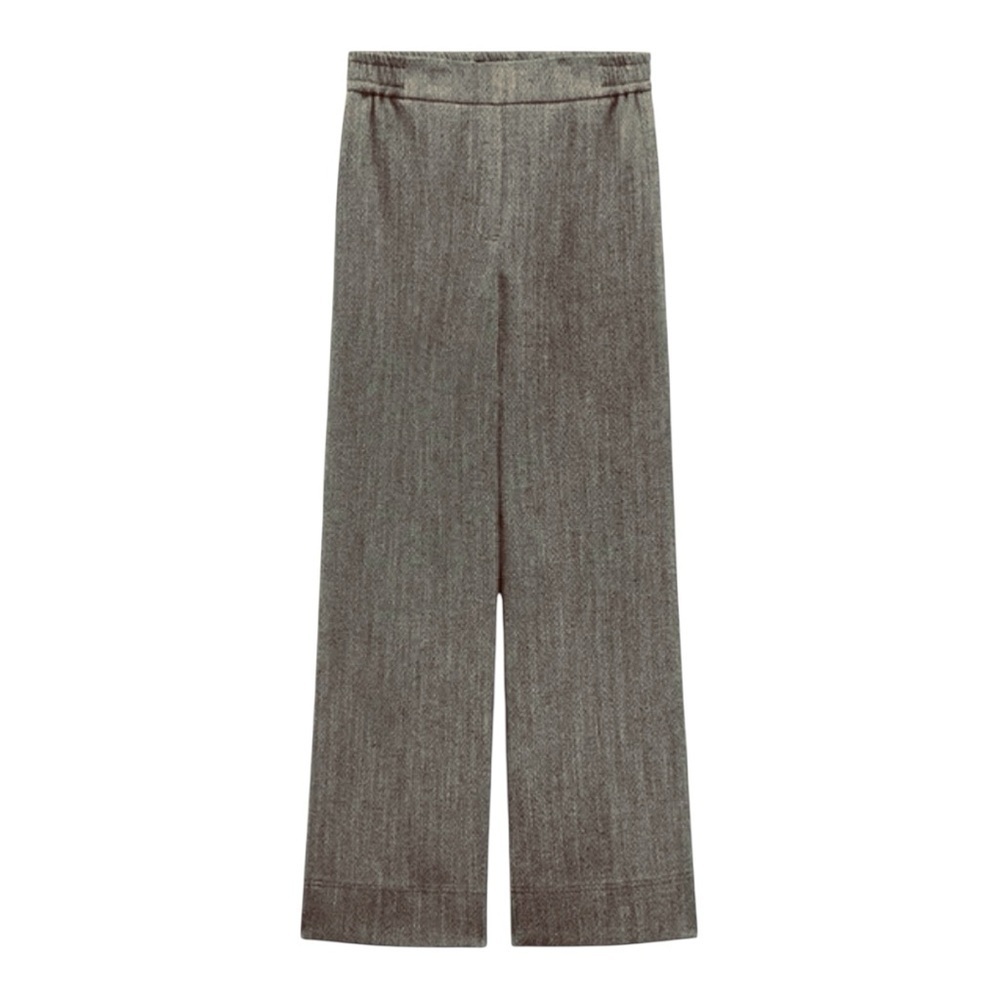 ZARA Black/ White Herringbone Wide Leg Pants Small Elastic Waist Dress Trousers